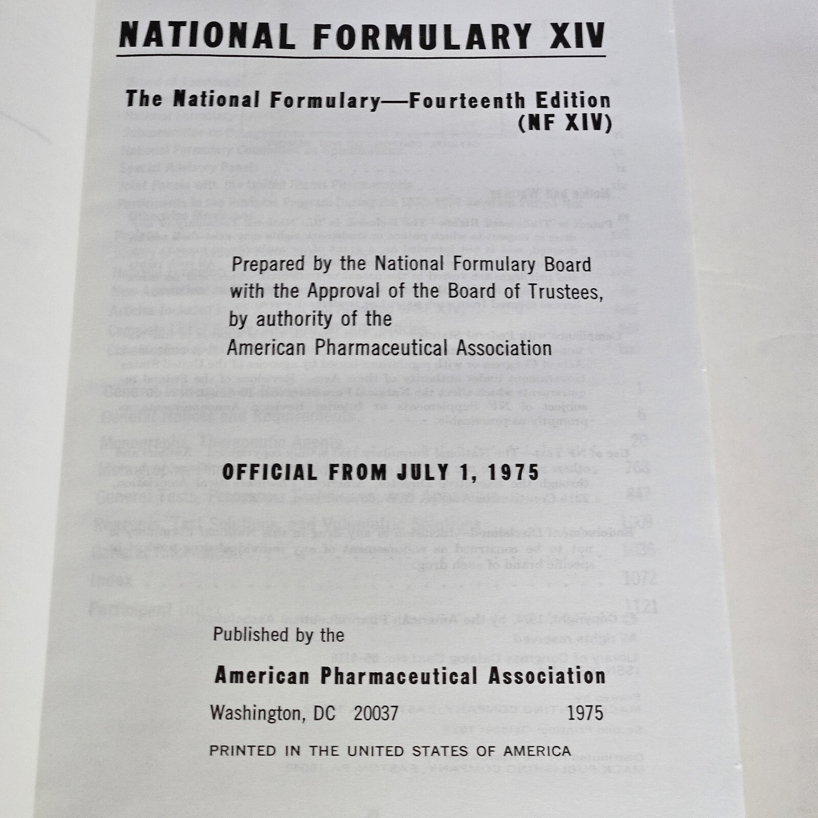 National Formulary American Pharmaceutical Association 14th Edition 1975