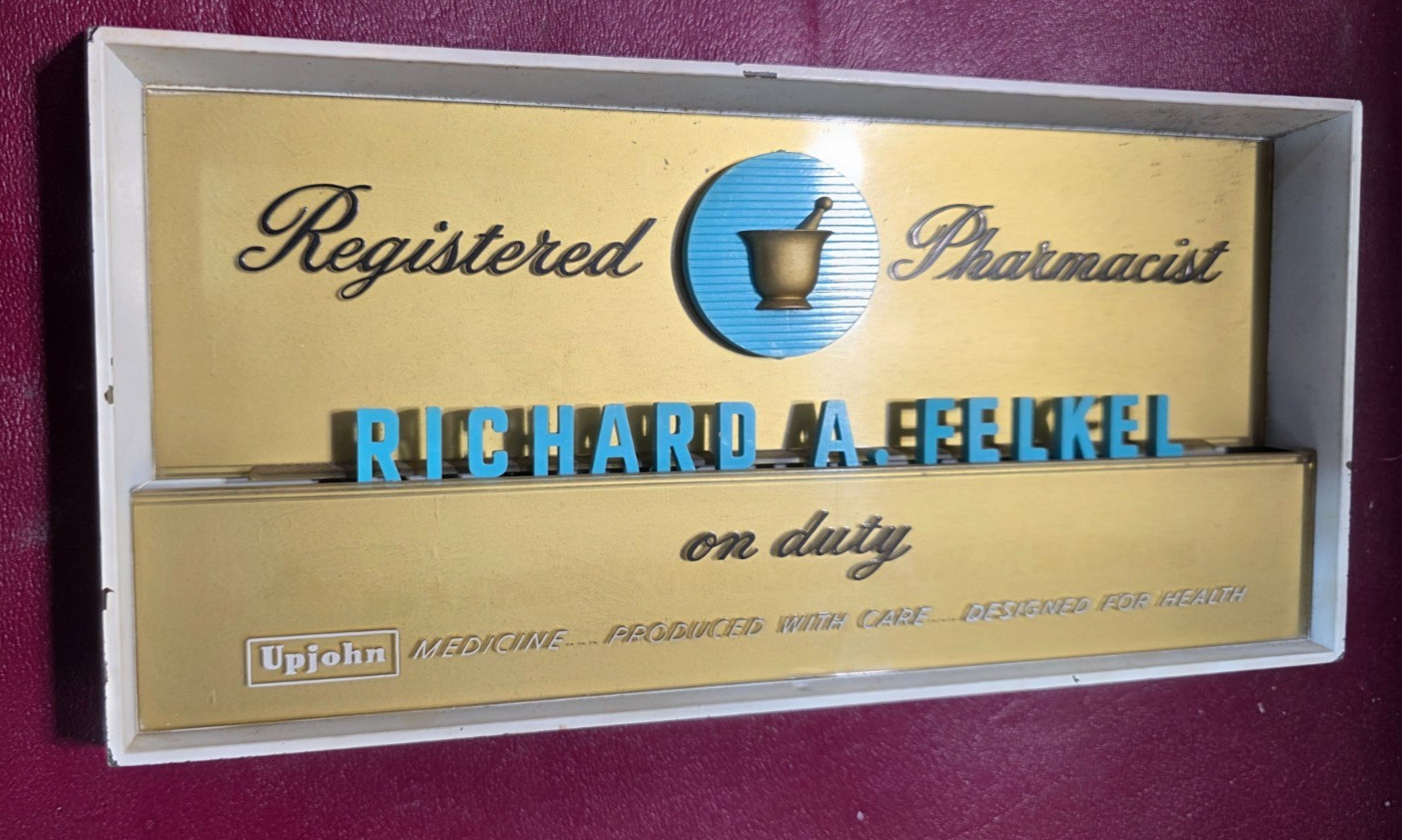 Vintage Sign Pharmacy Apothecary Pharmacist Druggist Upjohn Name Plate