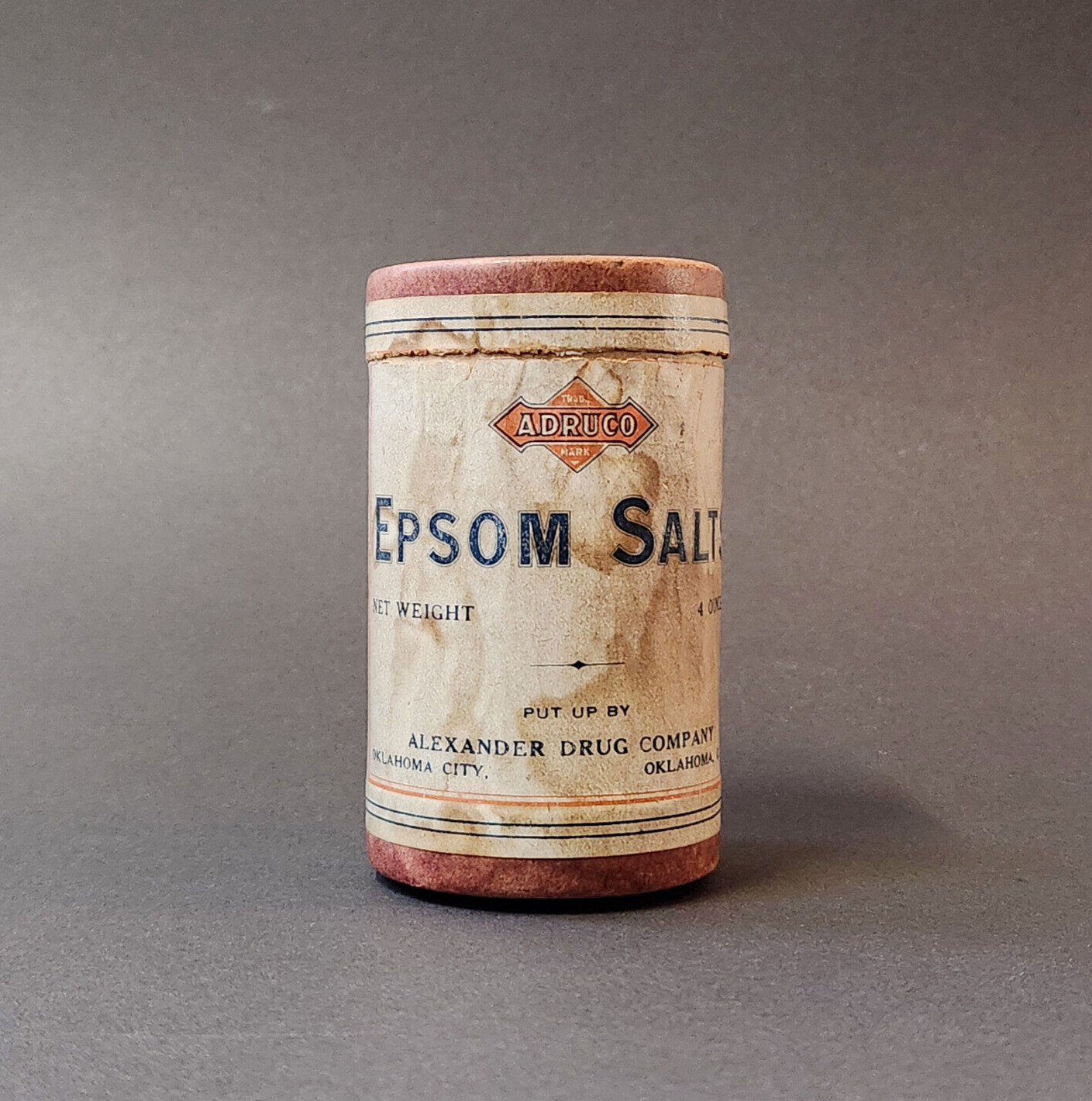 Vntg ADRUCO Cardboard Container Alexander Drug Company Oklahoma City Epsom Salts