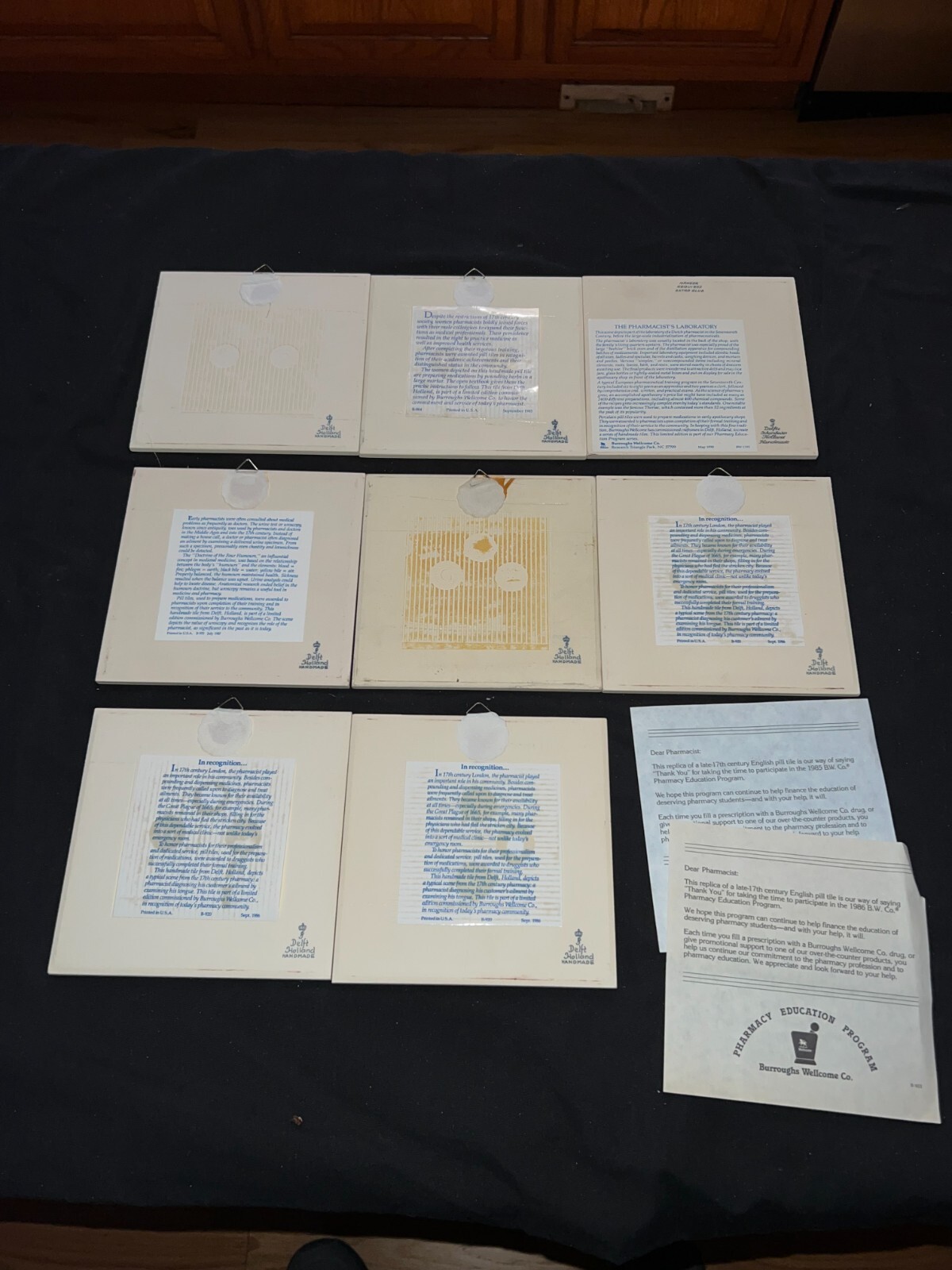 Delft Dutch Burroughs Wellcome Blue White Pharmacy story tiles set of 8