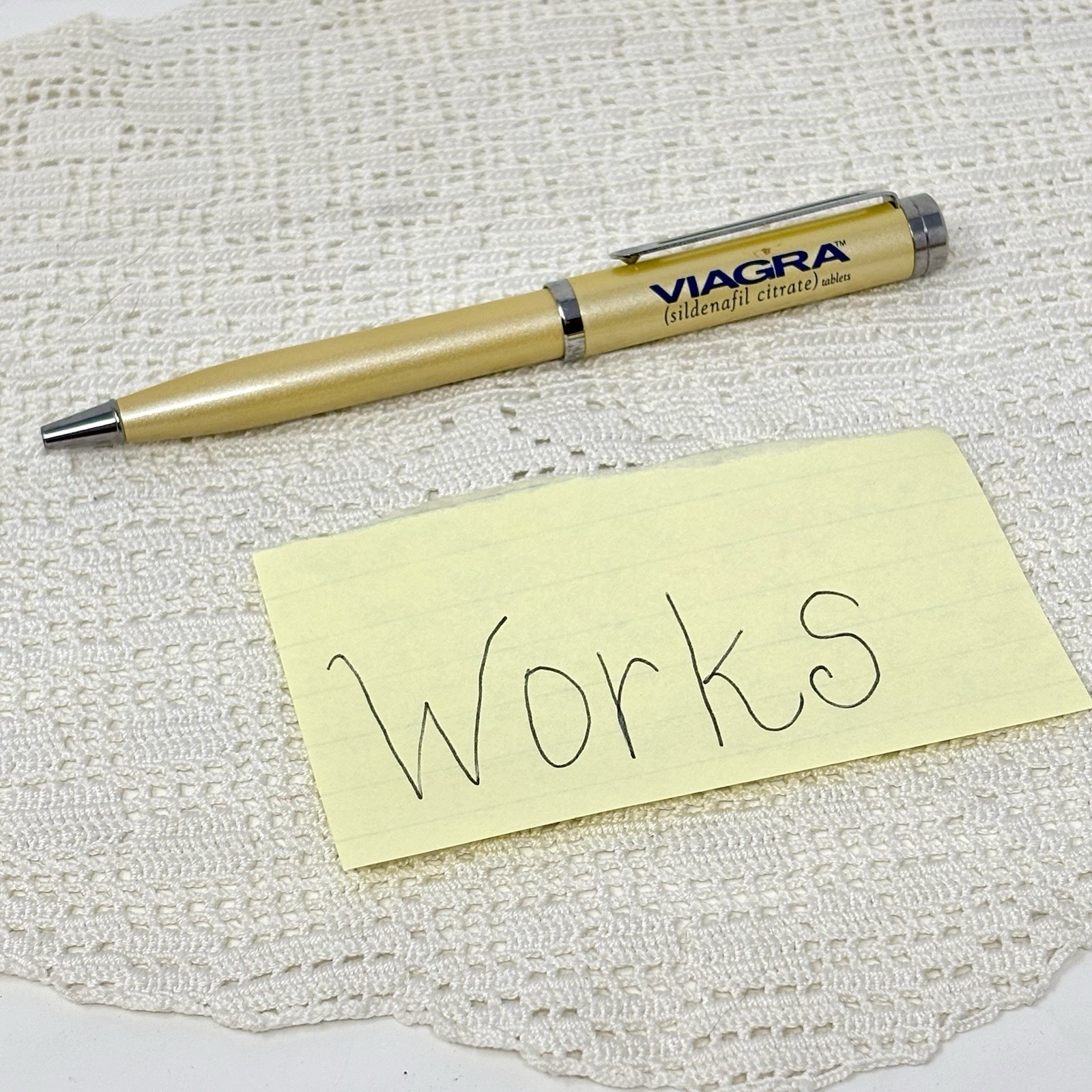 Vintage Viagra Pharmaceutical Drug Rep Ink Pen Writes Black Heavy Golden Yellow