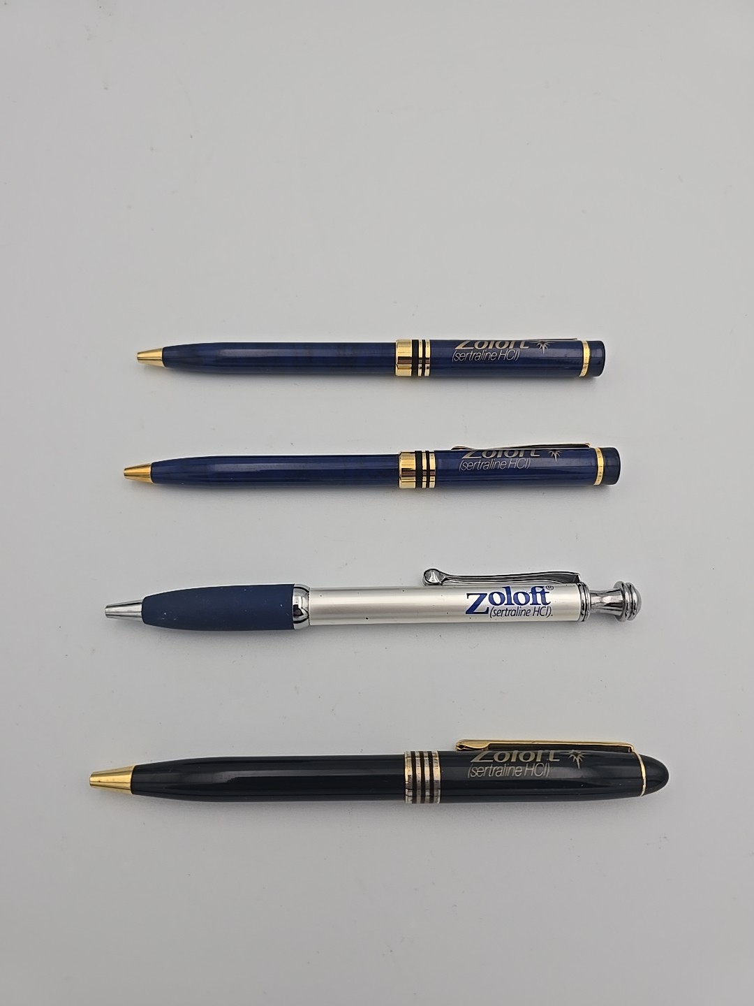 Lot 4 Zoloft Pfizer Heavy Metal Pharmaceutical Drug Rep Pens, Paper, Collectible