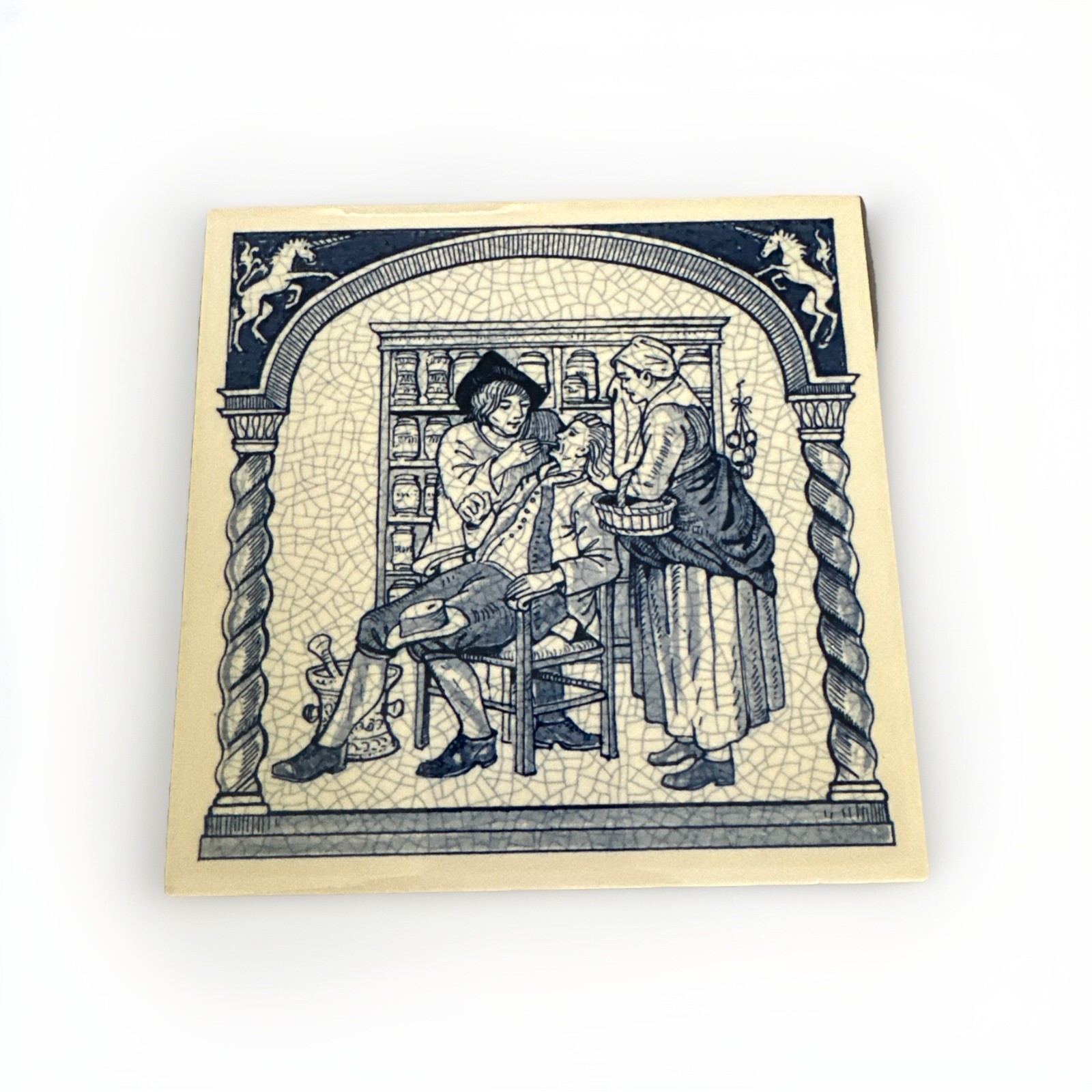 1986 BURROUGHS WELLCOME Pill Tile THE PHARMACIST DIAGNOSING Delft Holland