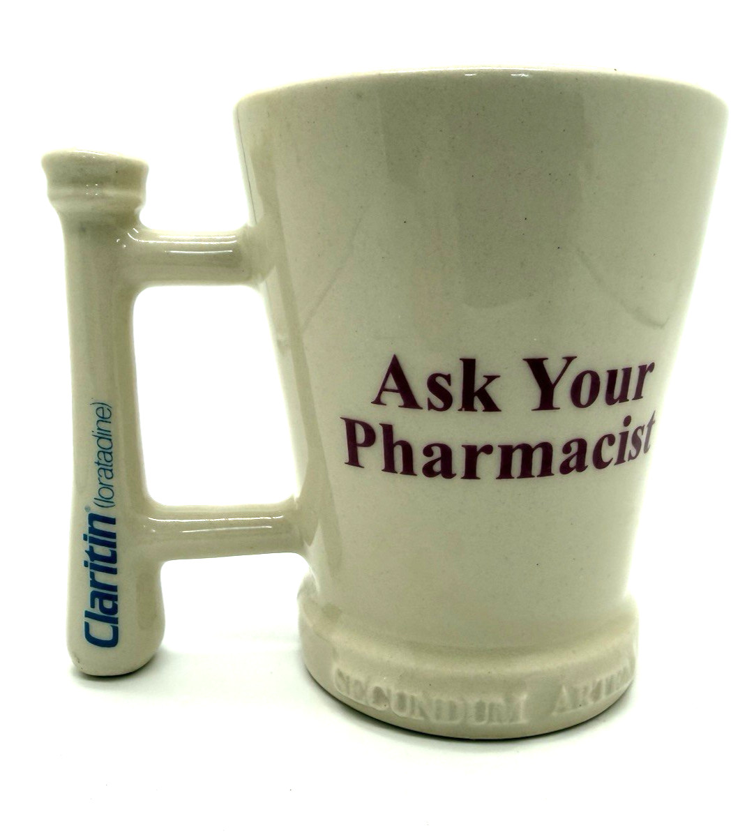 CLARITIN Mortar & Pestle Coffee Cup Mug “Ask Your Pharmacist” Advertising VTG