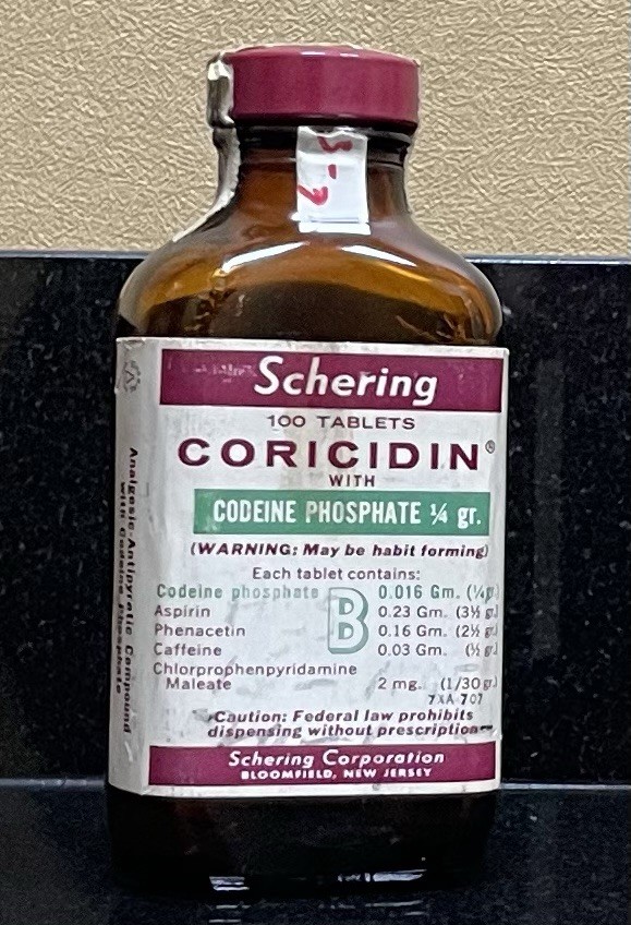 Vintage Coricidin with Codeine EMPTY Glass Pharmacy Bottle