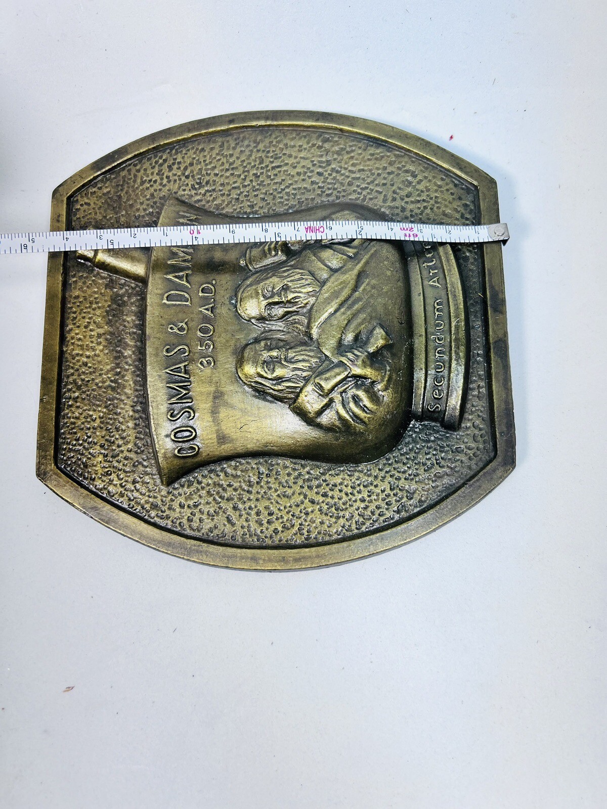 Cosmas & Damian 350 AD Secundum Artem RX Brass Plaque 1980 Promo Pharmaceutical
