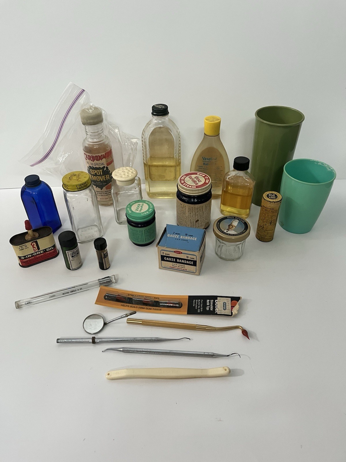 Vintage Vicks VapoRub Jars, Kaz Inhalant Bottle, Vaseline Baby Oil Lot