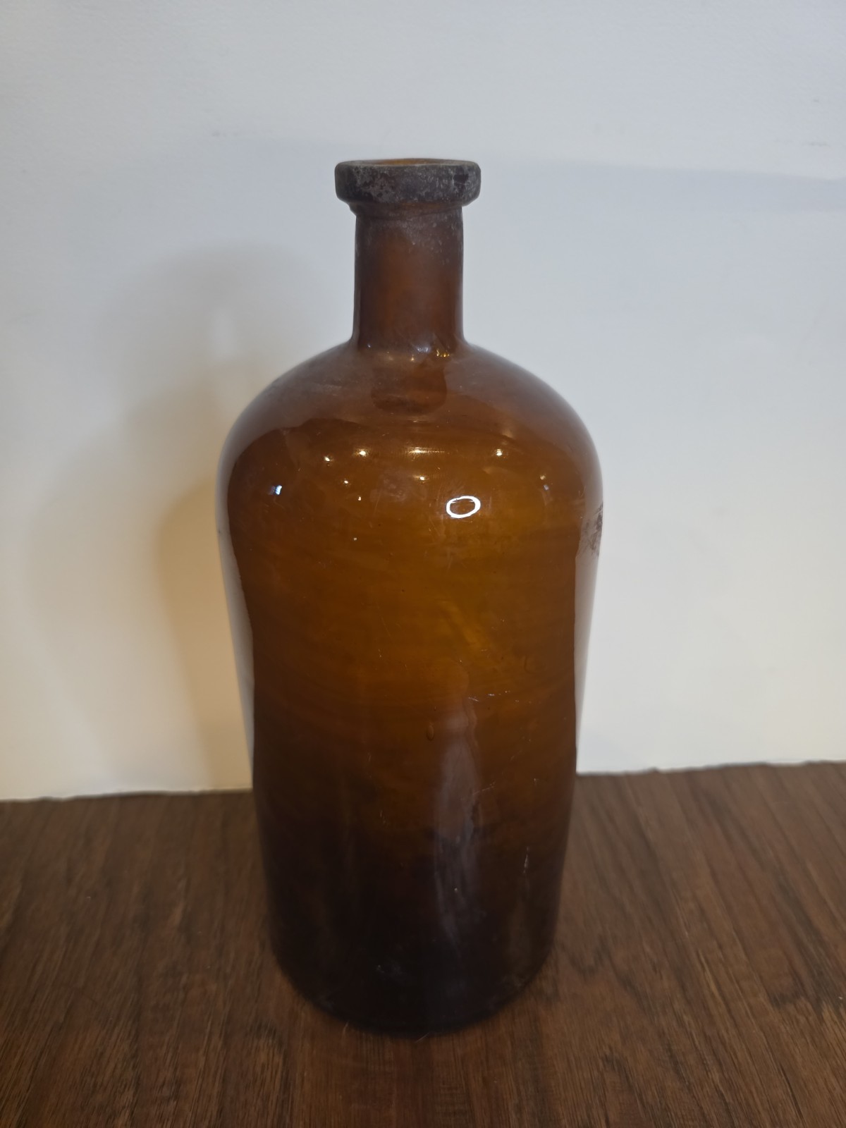 VINTAGE HANDMADE Large Apothecary Glass Bottle Amber Brown 12″