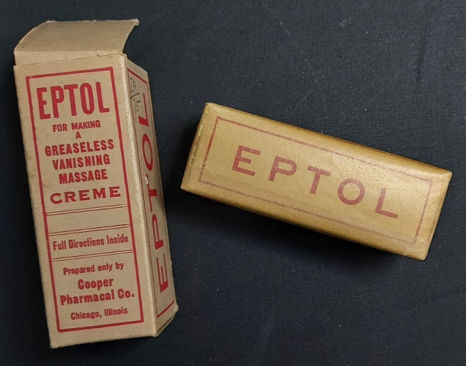 New Old Stock Medicine Box EPTOL Massage Creme Prep Cooper Pharmacal Chicago IL