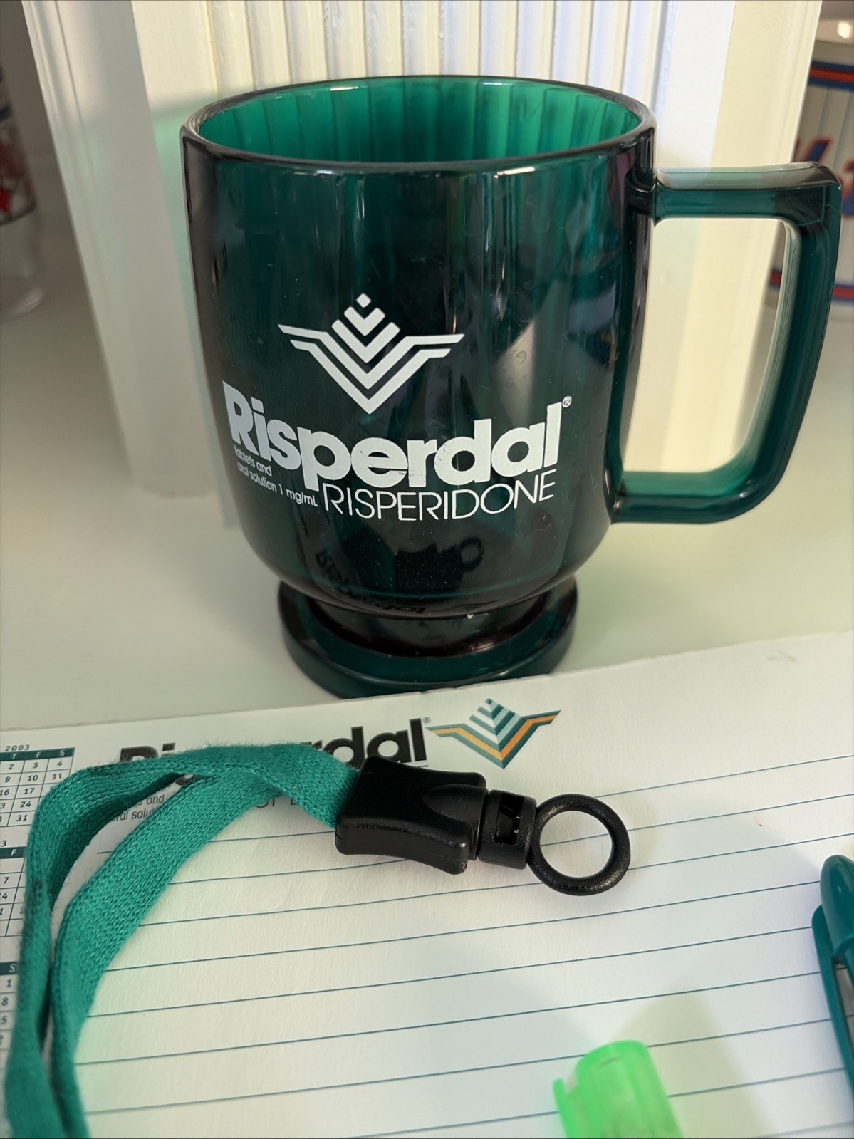 RARE VINTAGE Risperdal Drug Rep Merch includes lanyard, mug, highlighter & pen