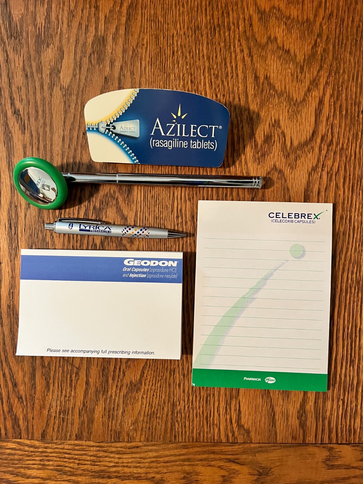Pharmaceutical Rep Promo Items=Celebrex, Geodon, Lyrica, Azilect