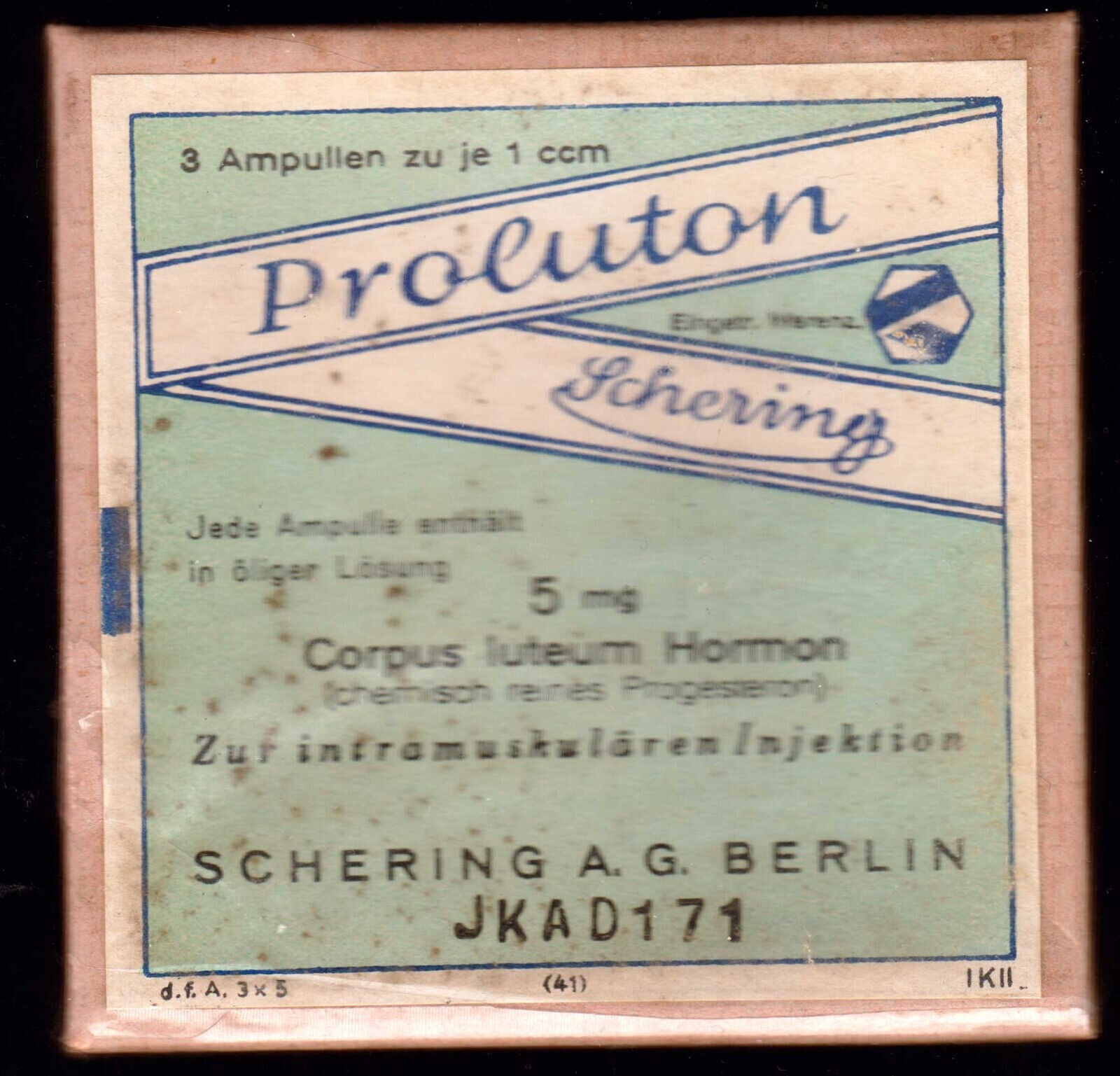 ANTIQUE medical pharmaceutical “PROLUTON-SHERING-BERLIN”-unopened box w.3 amp.