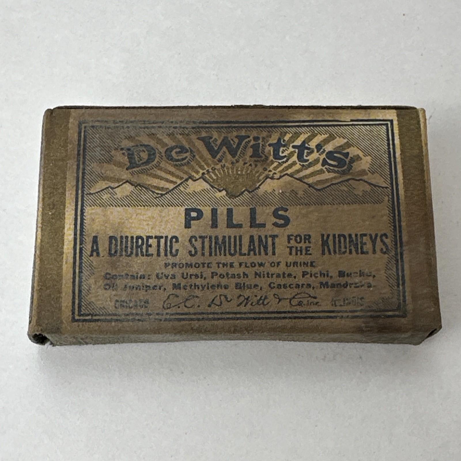Vintage Quack Medicine Box DeWitt’s Pills Diuretic Stimulant for the Kidneys 2”
