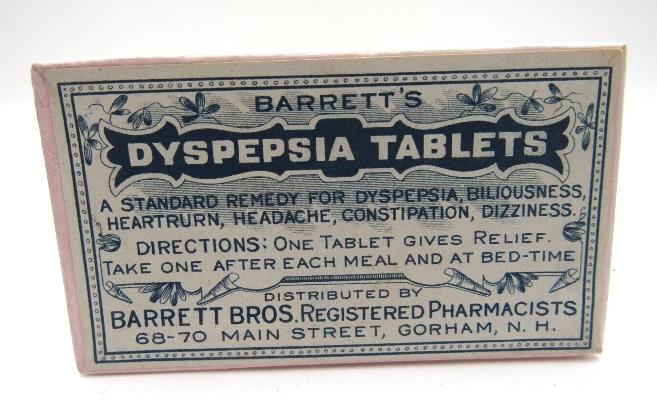 Vintage Cardboard Prescription Pill Box Barrett Bros. Pharmacy Gorham NH 3”