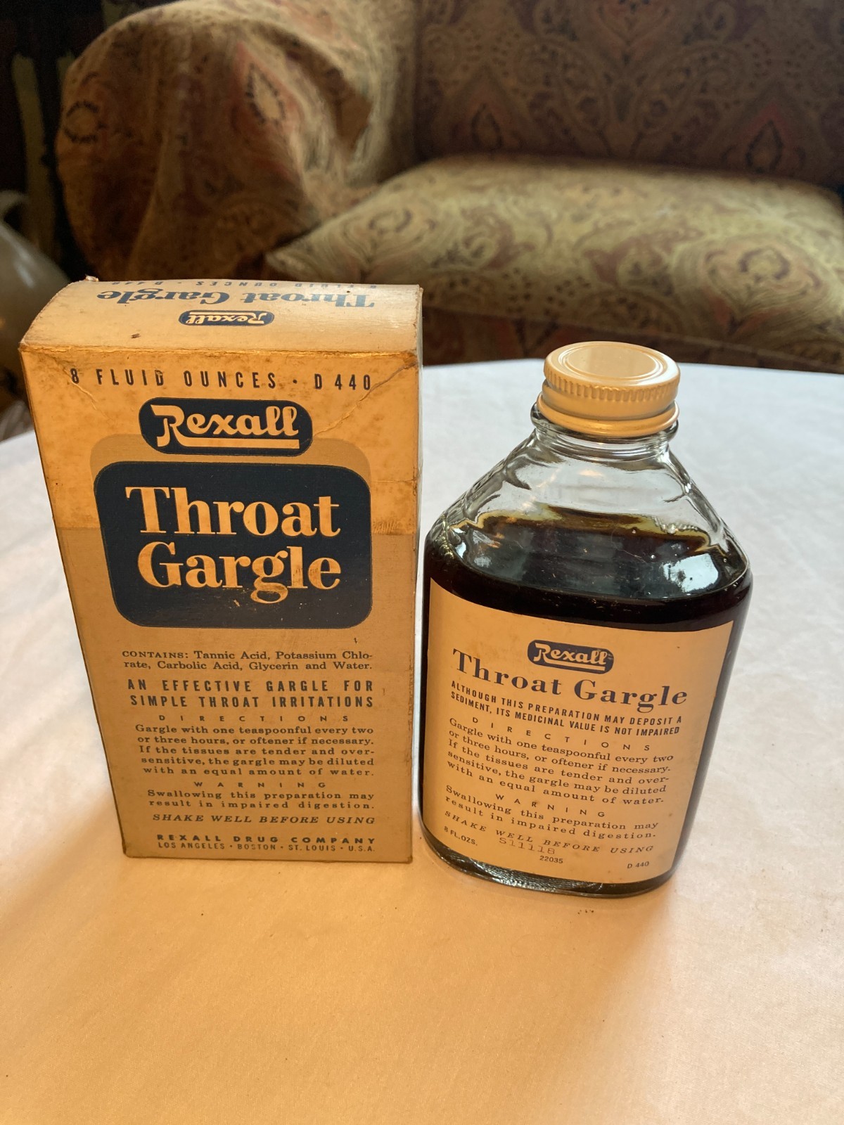 c1950s Throat Gargle Rexall Drug Company Boston Rexall Drug Company Bottle
