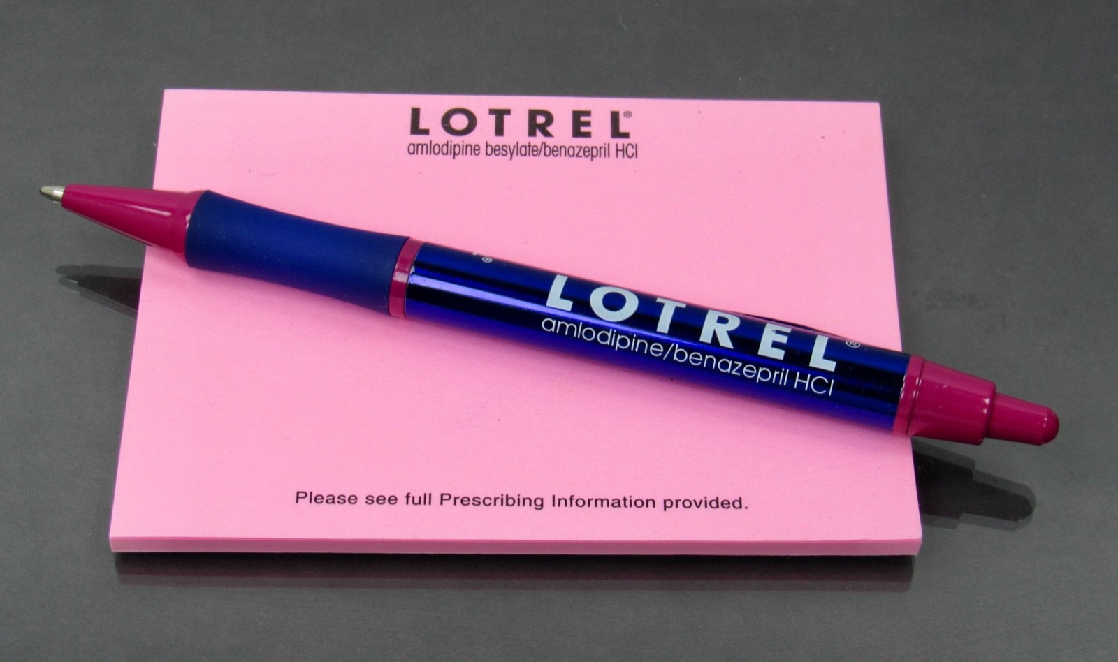 Lotrel Metal PEN, Pink Sticky Note Pad Drug Rep Pharmaceutical Promo Advertising