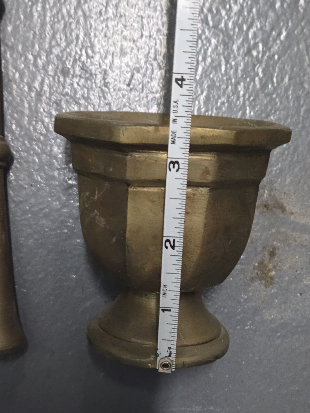 Antique Hexagon Brass Mortar & Pestle Pharmacy Druggist Tool Drug Herbs 19 C.