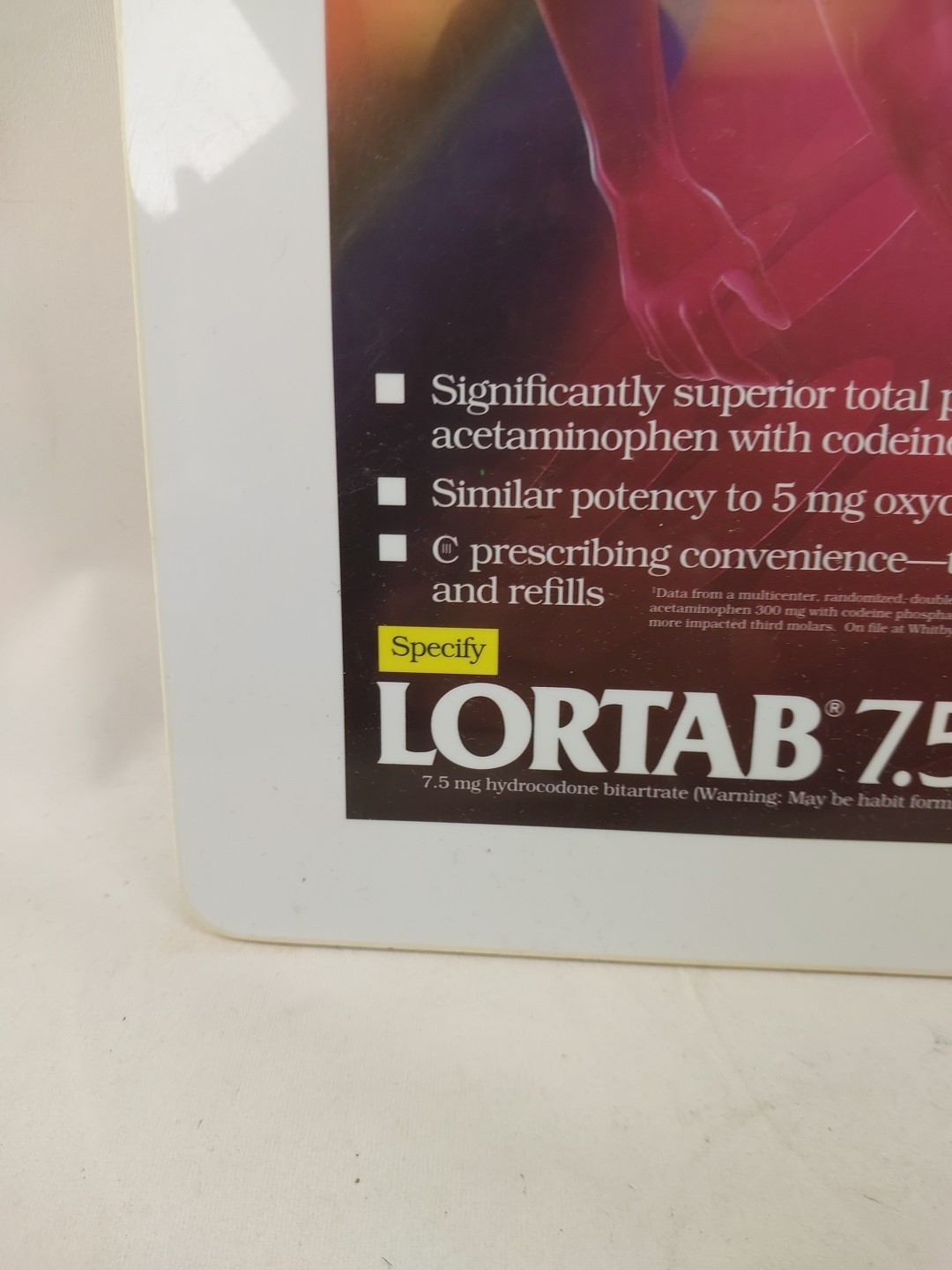 Lortab 7.5/500 Clipboard Advertising Rare Vintage Whitby Pharmaceuticals 1993