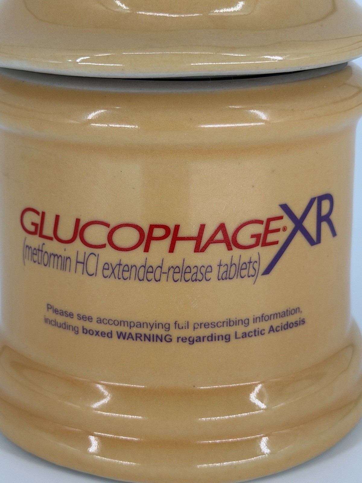Vtg Glucophage XR Ceramic Promo Counter Jar w/ Lid 7” Pharma USA