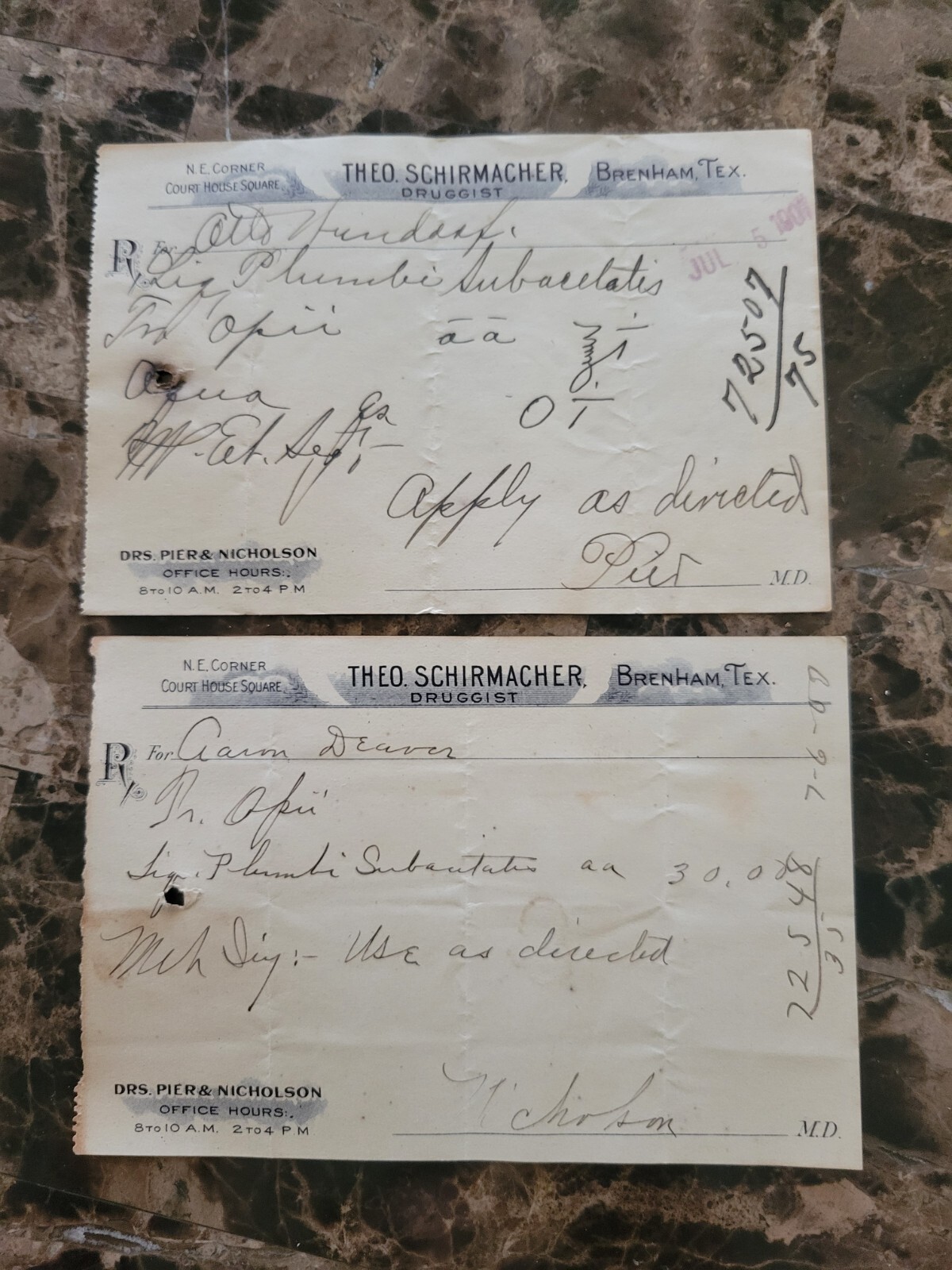 File box & 98 antique prescriptions (1907) – Opium, Ergot, Codeine & Anodyne