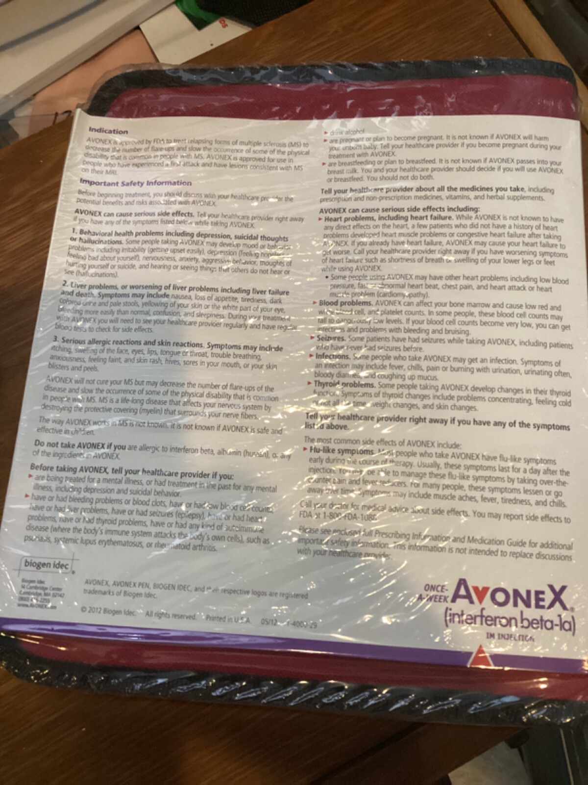 BIOGEN 2012 AVONEX INSTRUCTIONS FOR THE NEW PATIENT BINDER KIT WITH INFO PAPERS