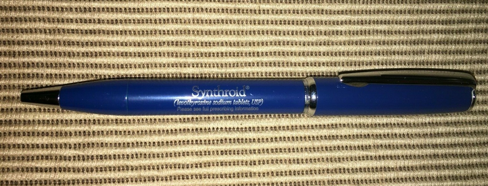 New Drug Rep Item Synthroid Blue Silver Metal Pen