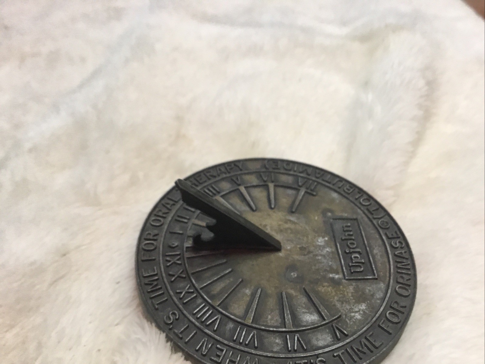UPJOHN vintage ORAL THERAPY TOLBUTAMIDE small metal sundial drug advertising