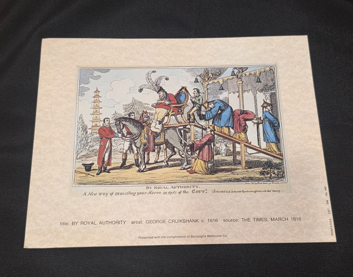 Vtg. Burroughs Welcome Co Pharmacy Print Royal Authority by George Cruikshank