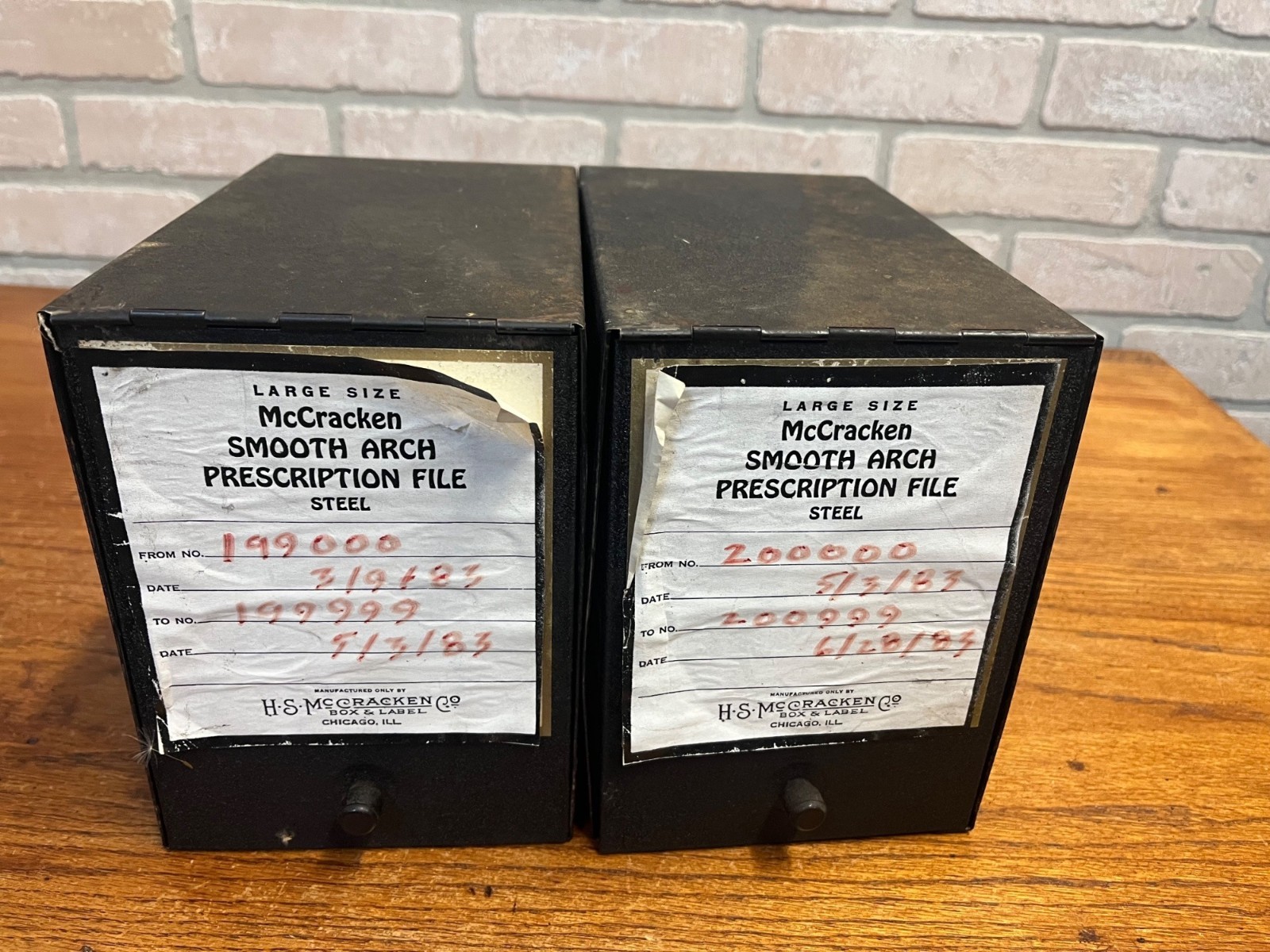 Vintage Pair 70s Pharmacy Prescription File Box McCracken Lg Size Decor