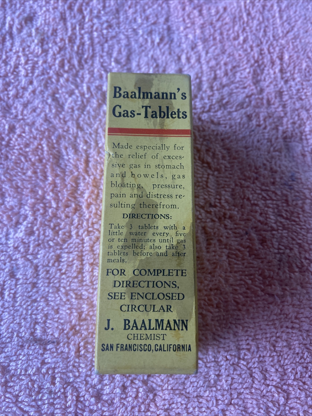 VINTAGE BAALMANN’S GAS TABLETS JAR IN BOX W/ PAPERS FULL RARE Bin #2
