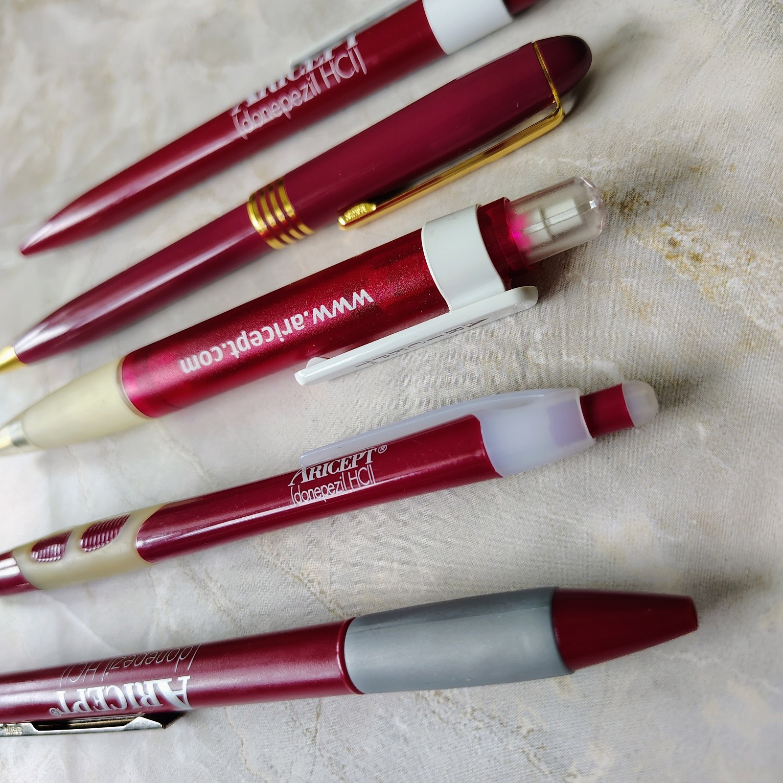 Lot Of 5 Aricept Metal Plastic Pharmaceutical Drug Rep Promo Advertising Pens