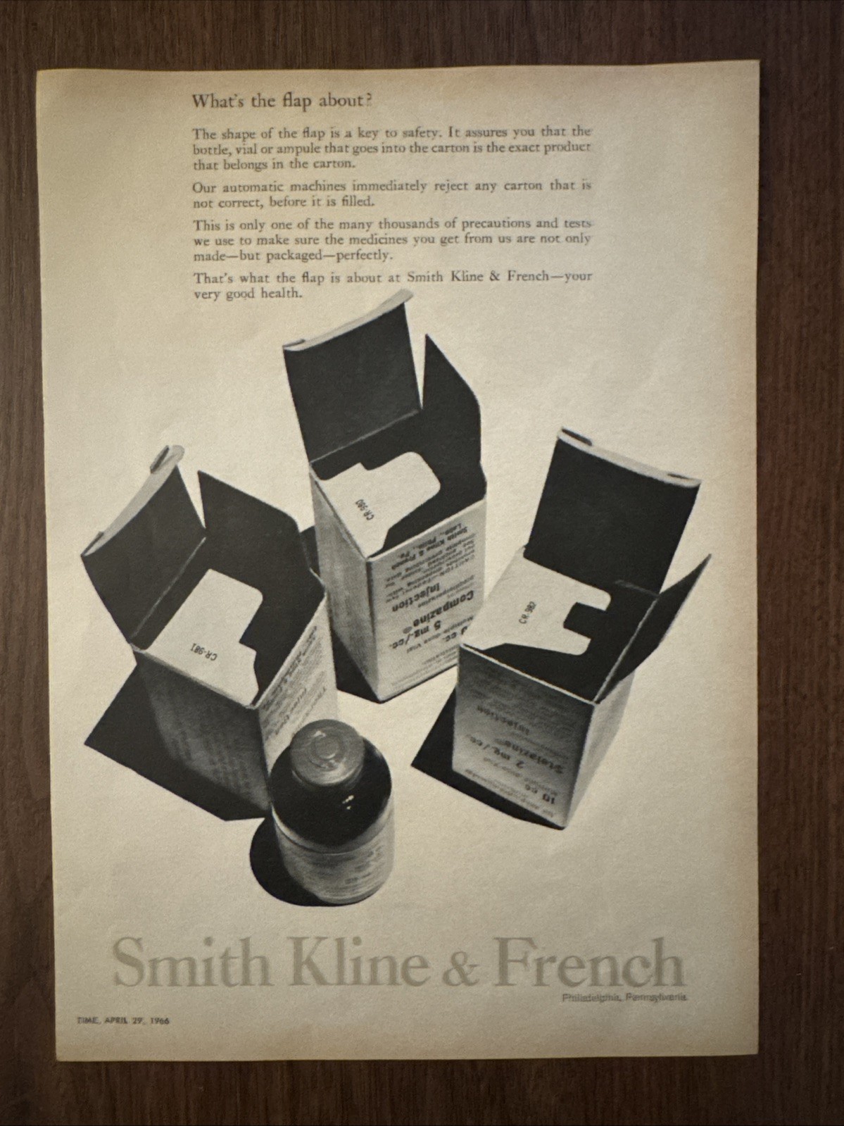 Smith, Kline, & French Compazine/Stelazine Ad; Time Magazine; April 1966