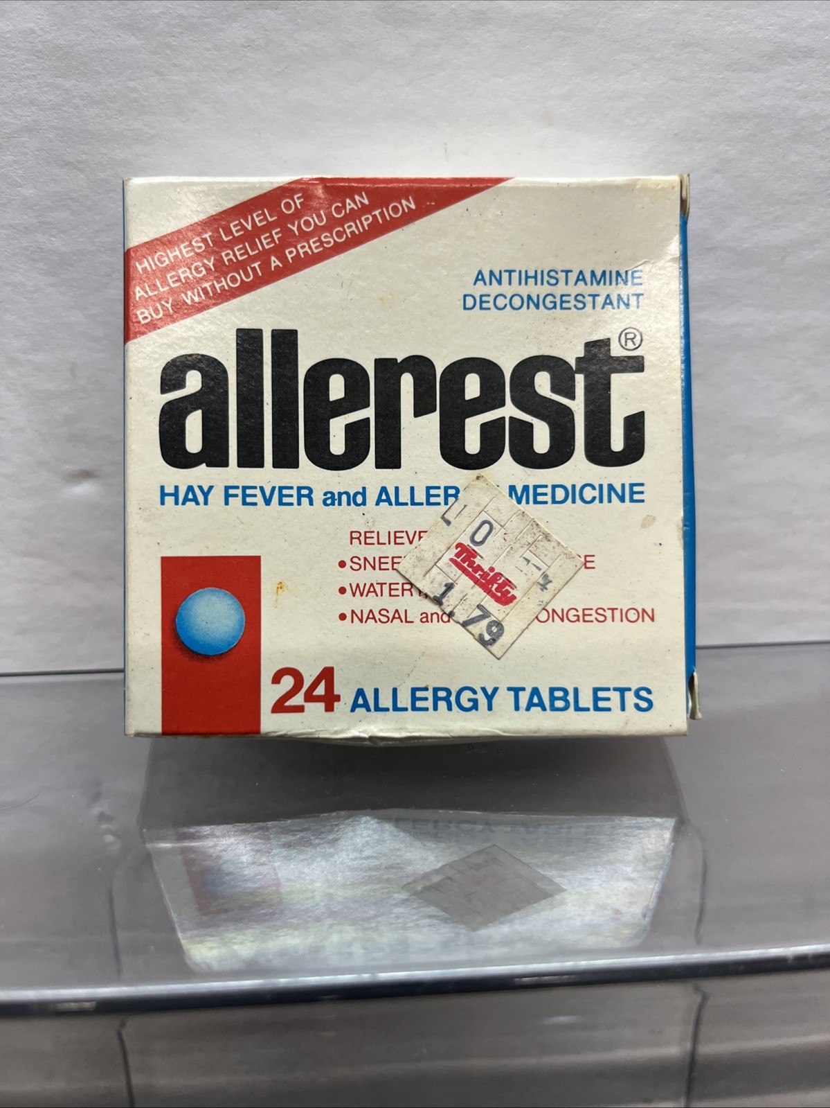 RARE vintage 1980s ALLEREST allergy medicine Empty BOX pharmaceutical medical E2