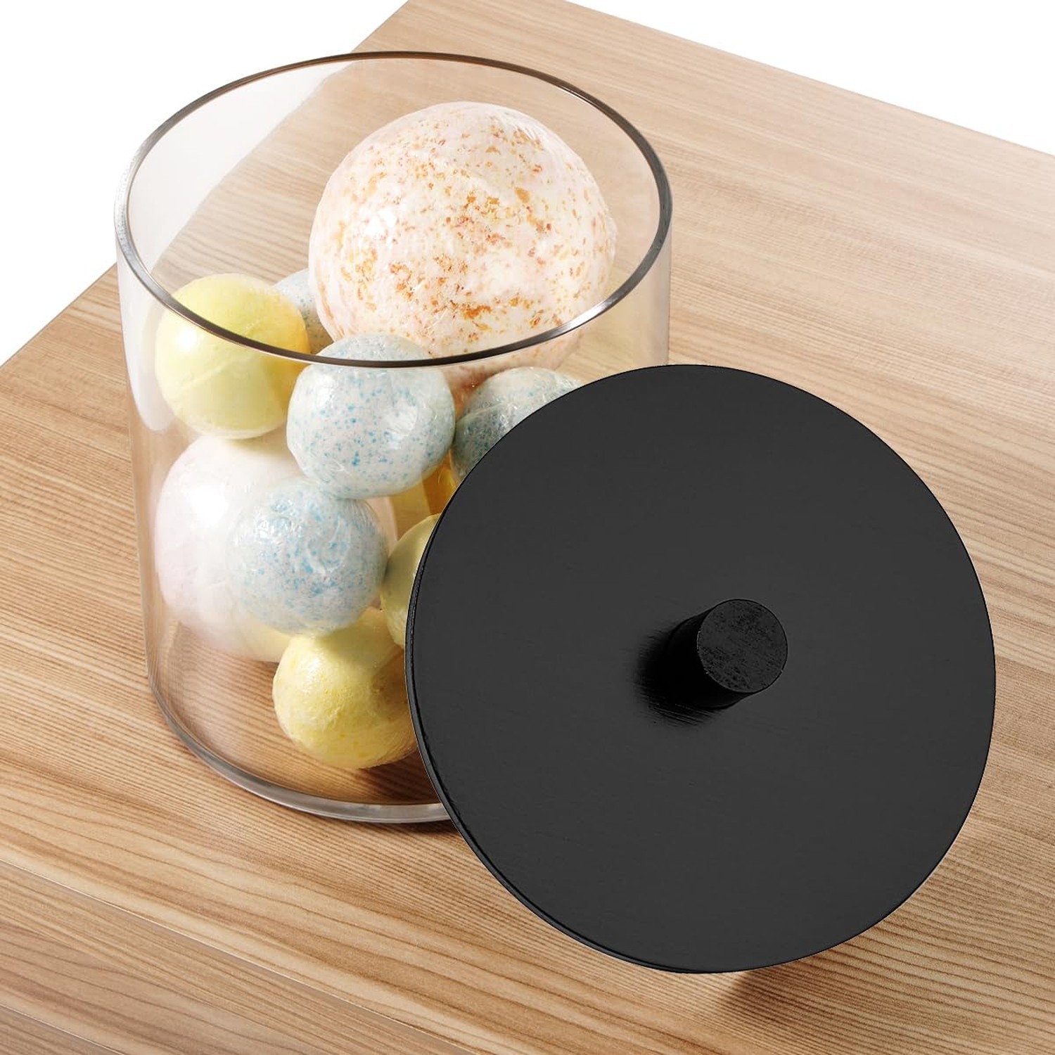 SheeChung 1 Pack 50oz Matte Black Bamboo Lid Apothecary Jar, Modern Laundry P…