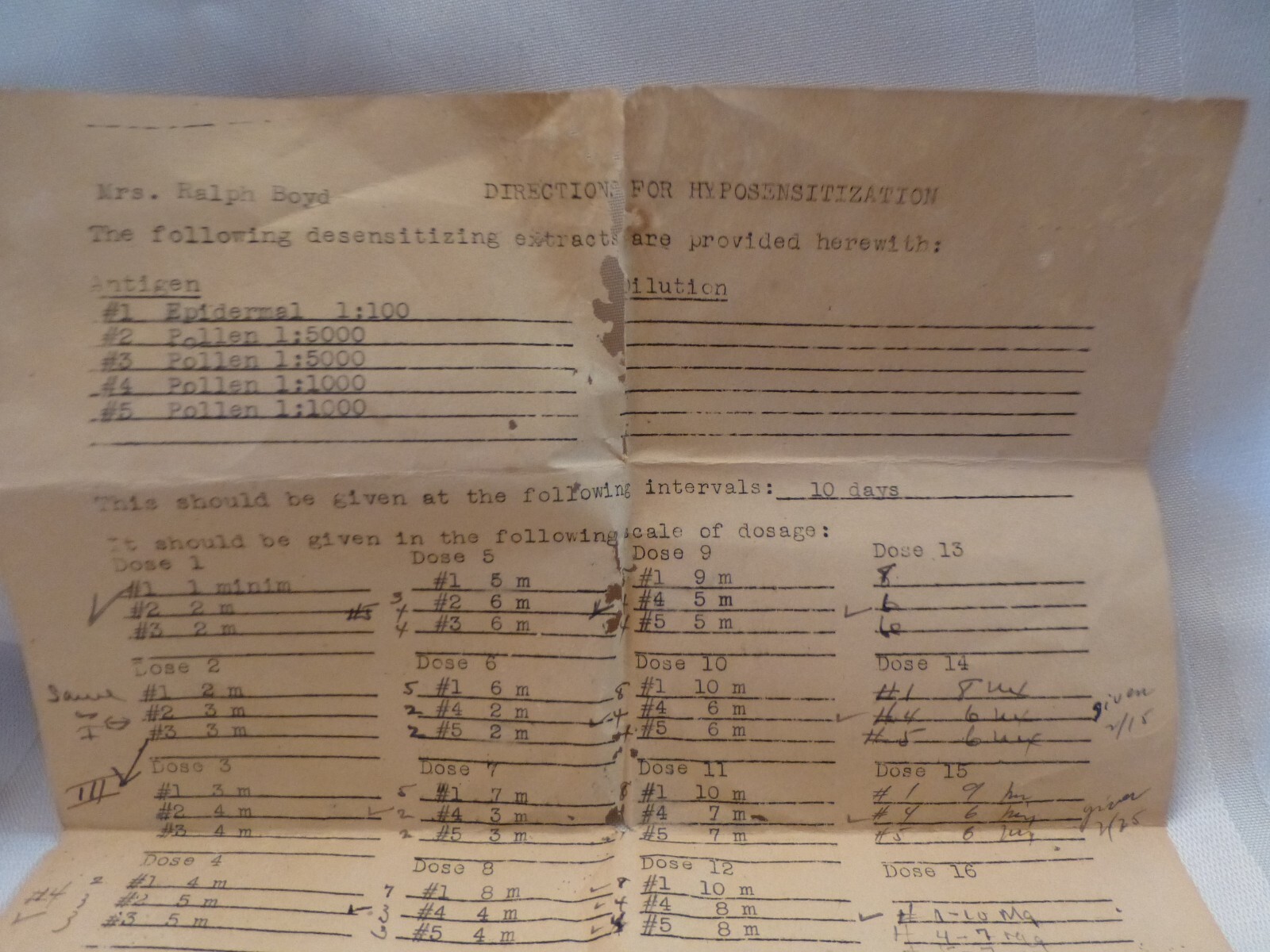 Five Pharmaceutical/Syringe Vials Var. Sizes 1940’s Instruction Letter by Doctor