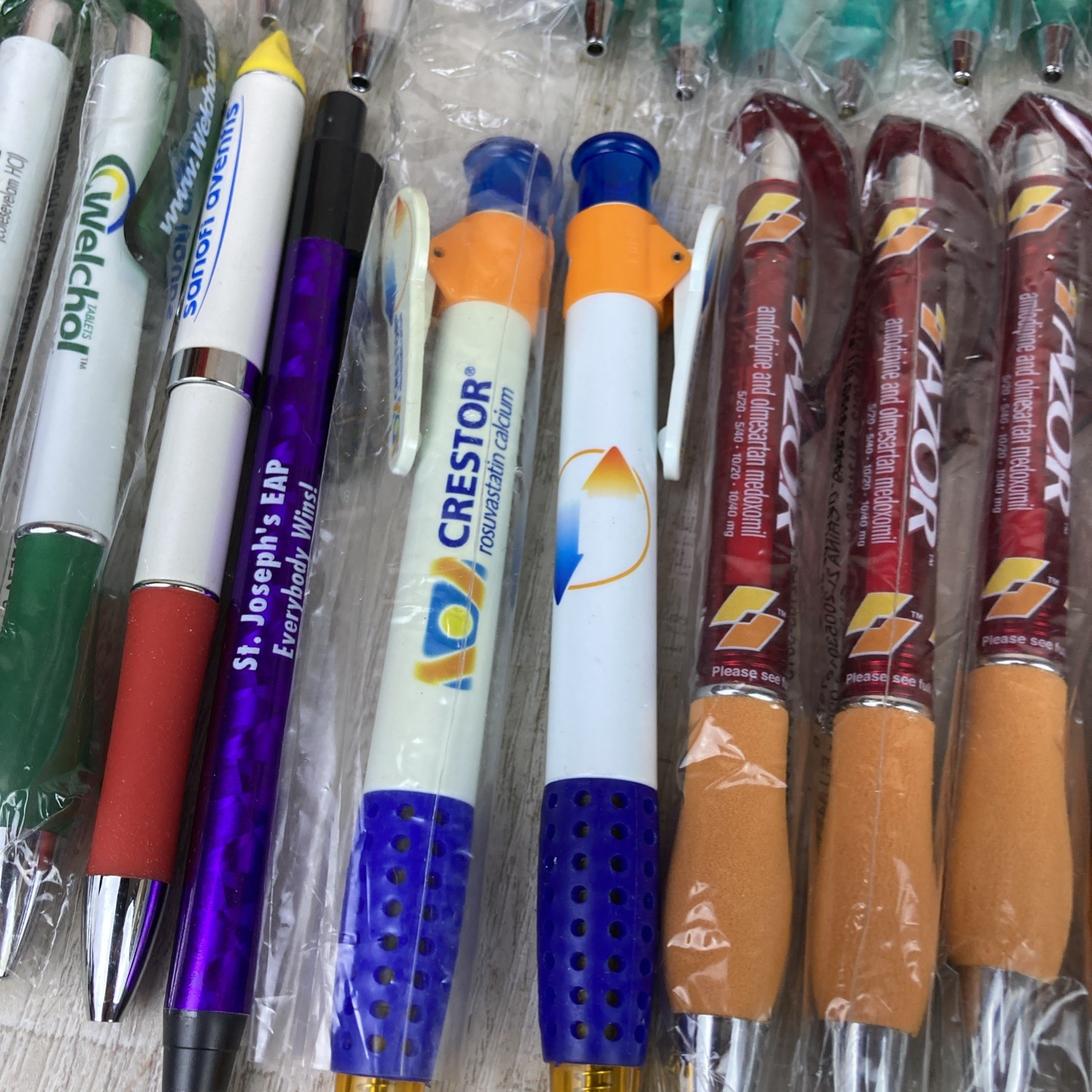 Lot of 52 Metal and Plastic Pharmaceutical Drug Rep Pens Medical Collectibles