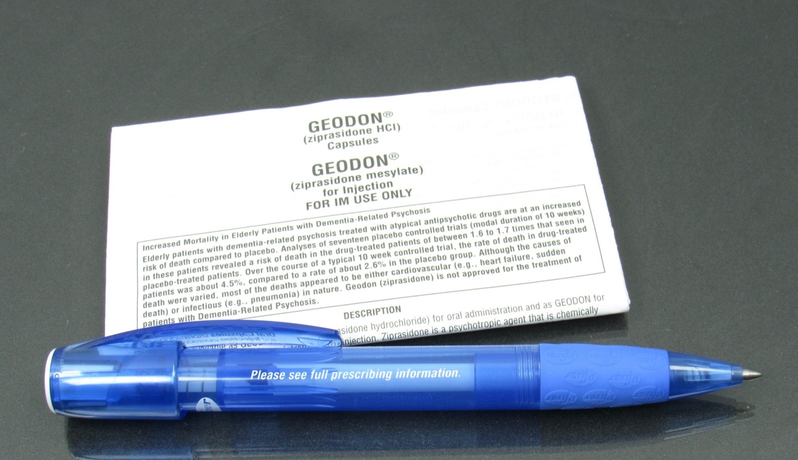 Geodon PEN Drug Rep Pharmaceutical Advertising Unique Pfizer Gripper w/ Info