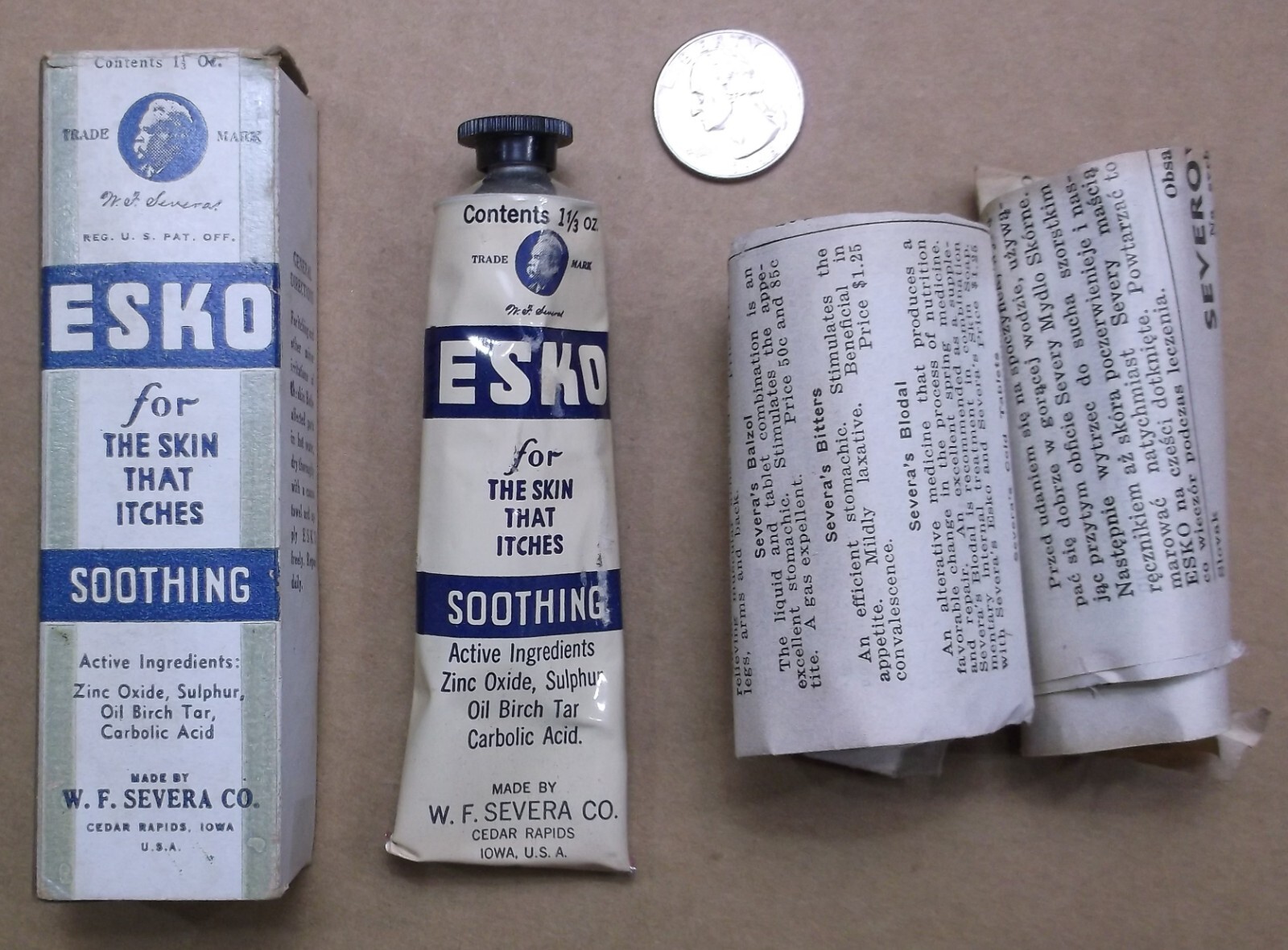 1930’s-40’s ESKO SOOTHING Skin Lotion BOX & TUBE ~ W.F Severa, CEDAR RAPIDS, IA.