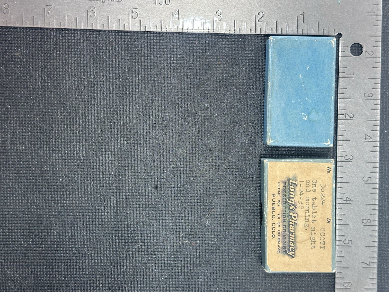 Vintage 1958 Long’s Pharmacy Pueblo CO Prescription Pill Box Drug Store Rx