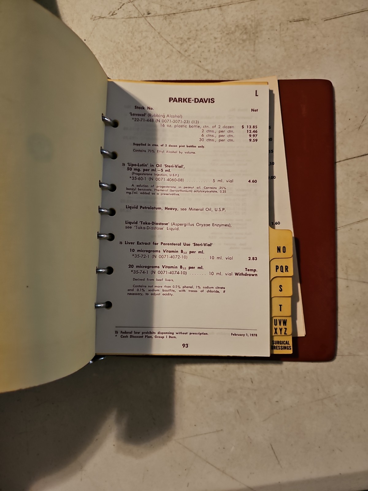 Vintage 1976 Parke Davis Price List Book Binder With Price Supplements To 1979