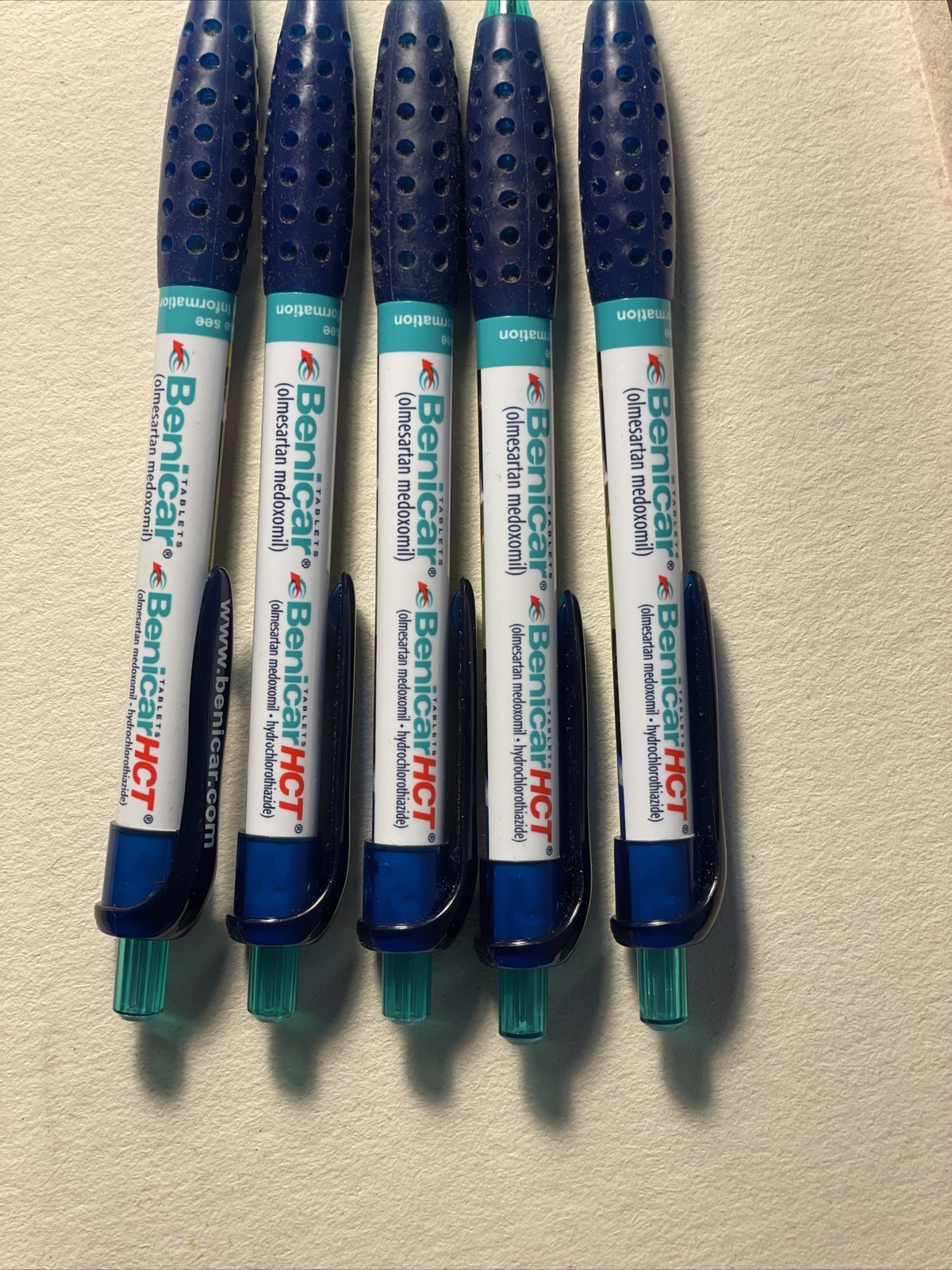 Lot of 5 BENICAR HCT Drug Rep Pharmaceutical Clip PEN White Blue Promo Gift