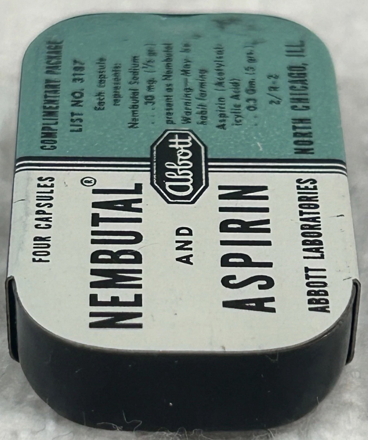Abbott Labs NEMBUTAL and Aspirin VTG EMPTY Sample Tin Rare Yellowjackets Pharma