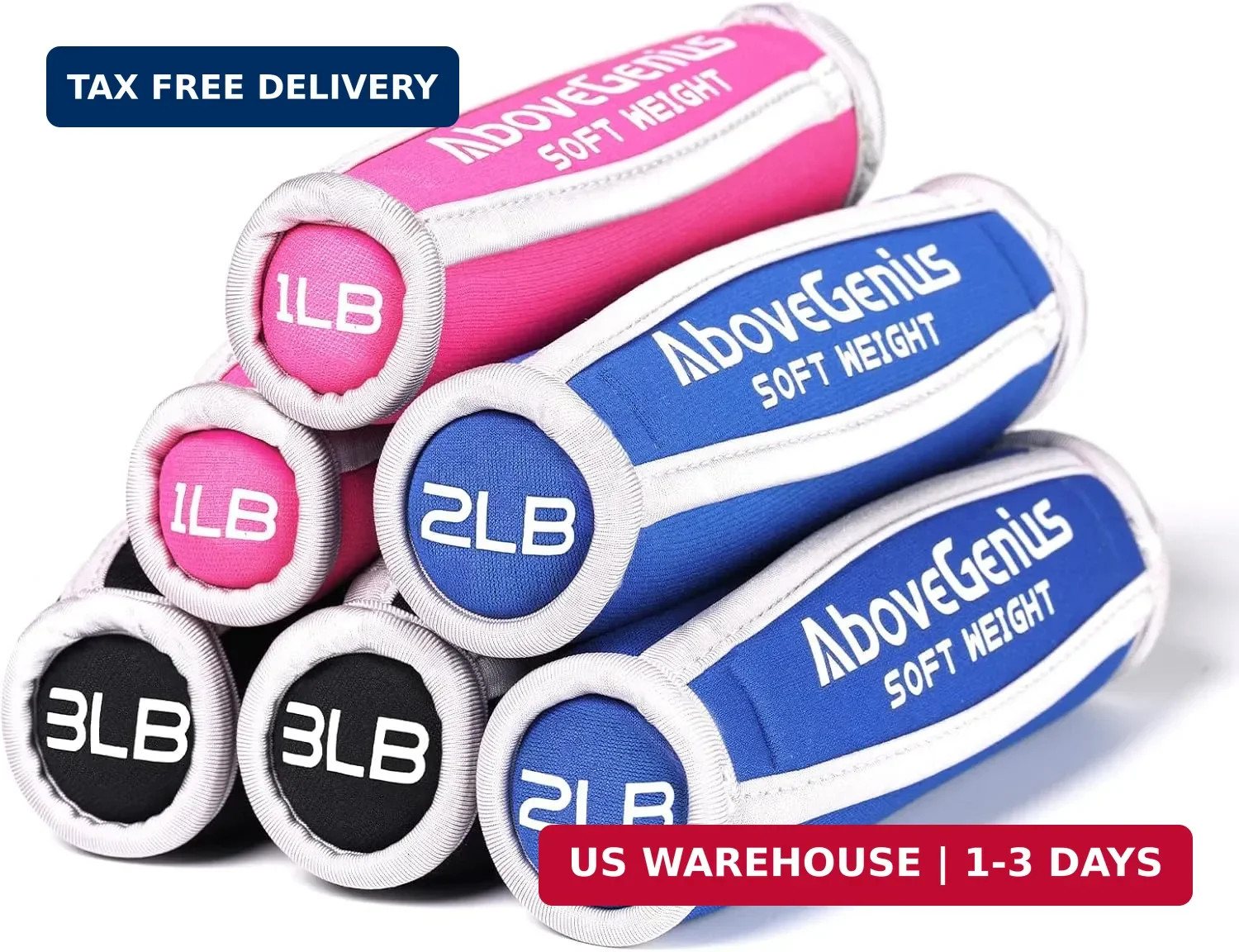 AboveGenius Hand Weights for Women Men, 6pc Soft Dumbbell Set (1lb 2lb 3lb 4lb)