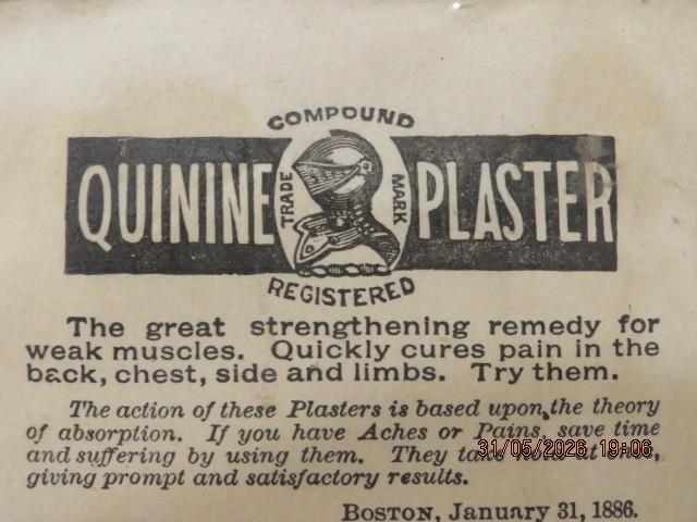 1886 Pharmacy Quinine Plaster Card & Vintage Reading Glasses