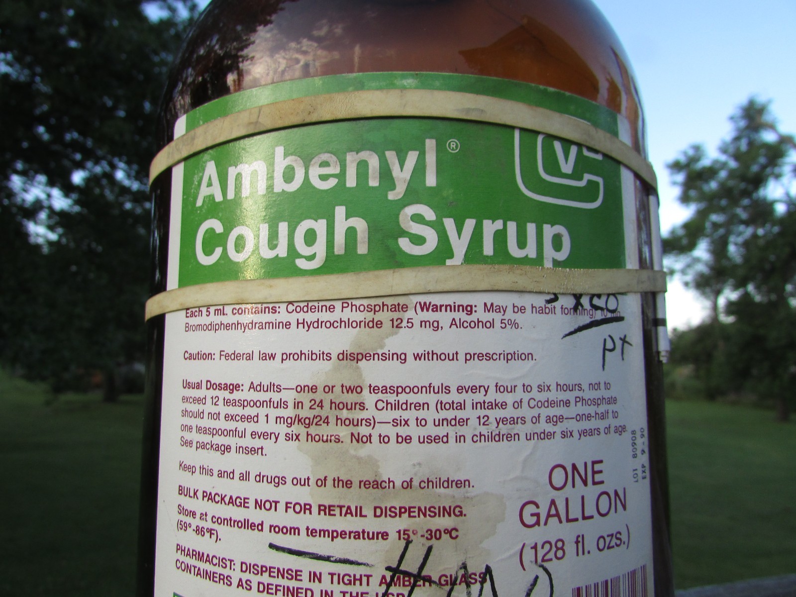 Empty AMBENYL Cough SYRUP – 1 Gallon JUG – EXPIRED in 1990 Great AUTHENTIC Piece