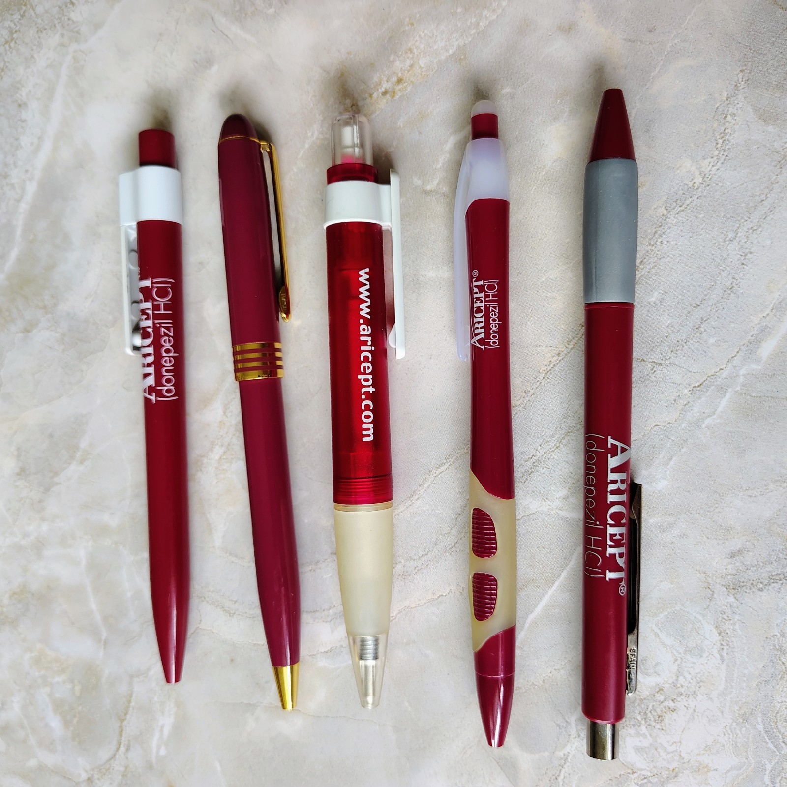 Lot Of 5 Aricept Metal Plastic Pharmaceutical Drug Rep Promo Advertising Pens