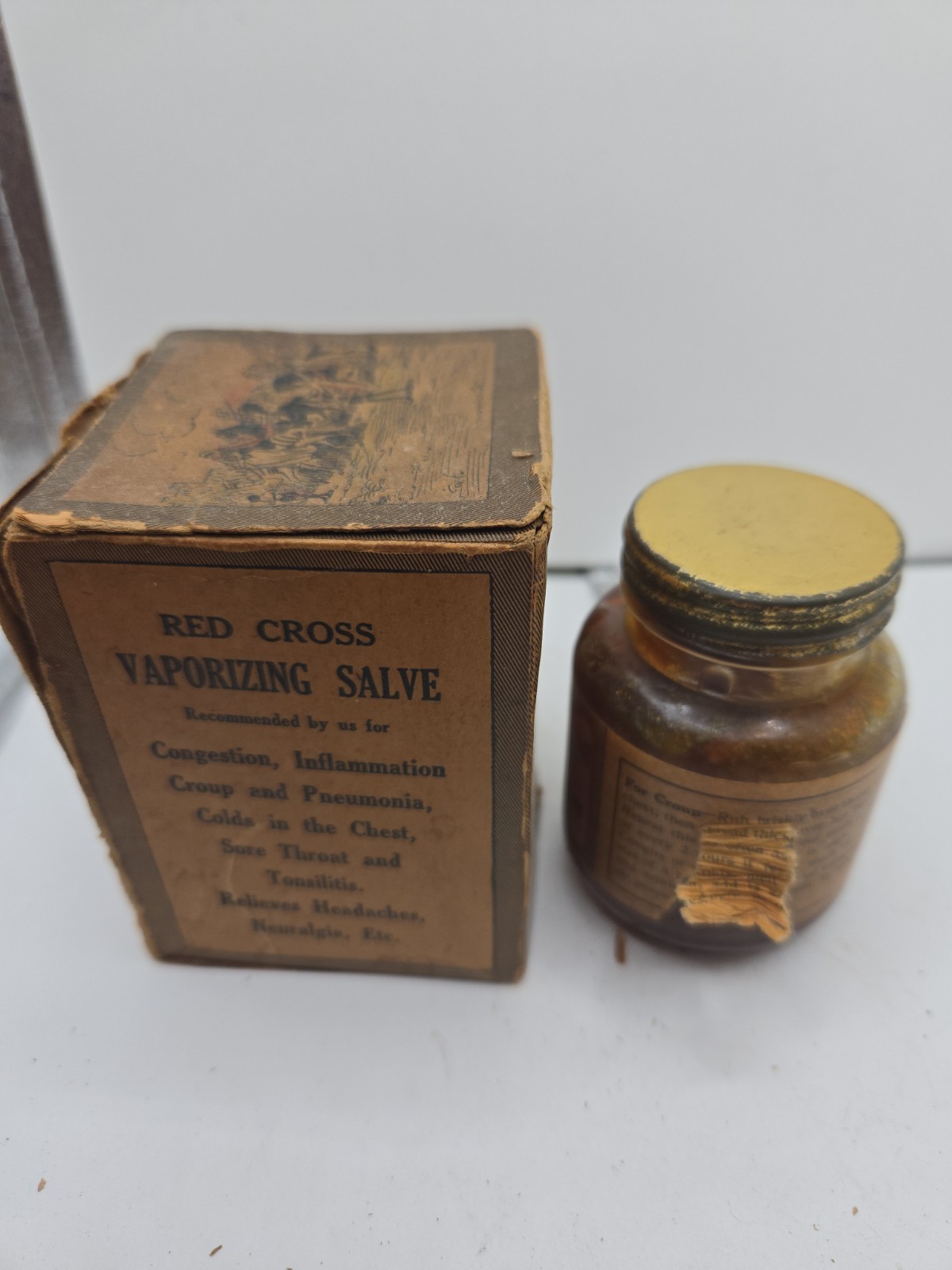Vintage Red Cross Vaporizing Salve Original Box Amd Jar With Contents..