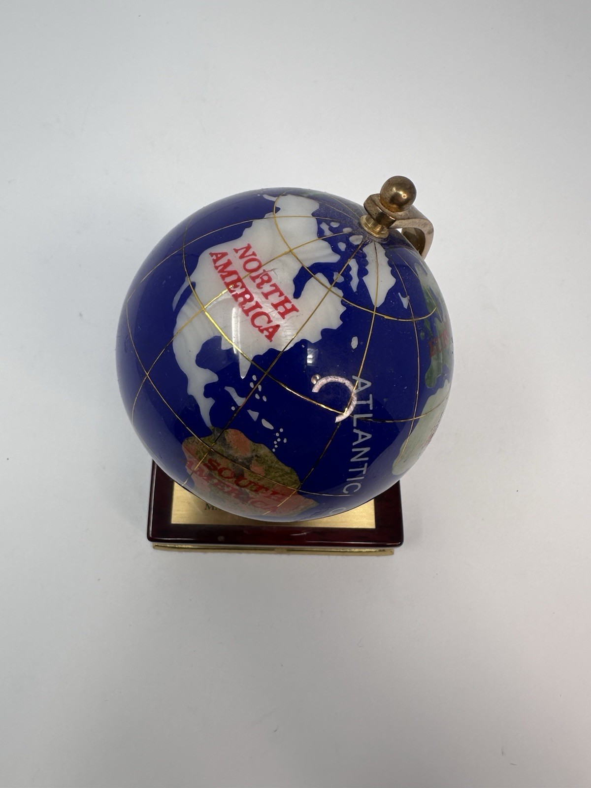 Fougera Pharmaceutical Lapis Lazuli Brass Desk Accent World Globe