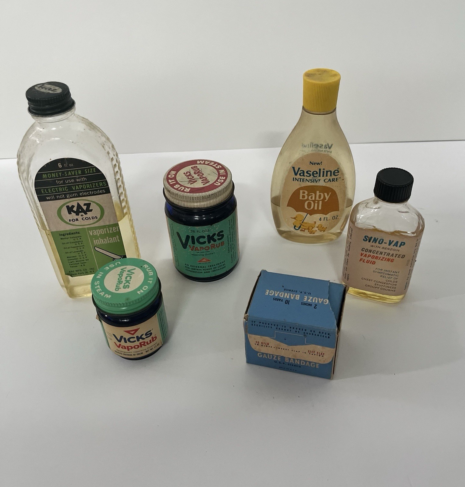 Vintage Vicks VapoRub Jars, Kaz Inhalant Bottle, Vaseline Baby Oil Lot