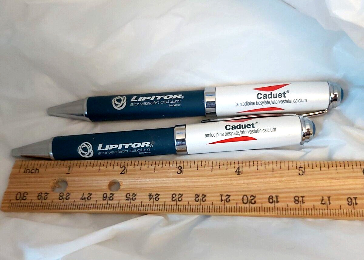 LIPITOR CADUET Drug Rep Pharmaceutical Heavy Metal Twist Barrel Pen Lot SET OF 2